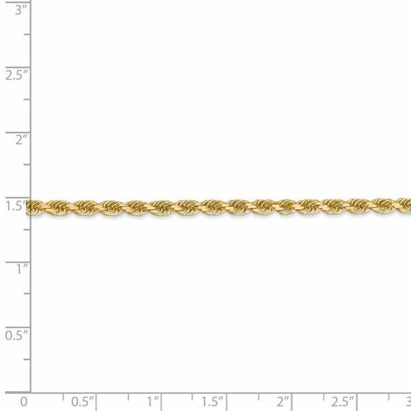 3mm 14k Yellow Gold Solid Diamond Cut Rope Chain Bracelet, 7 Inch